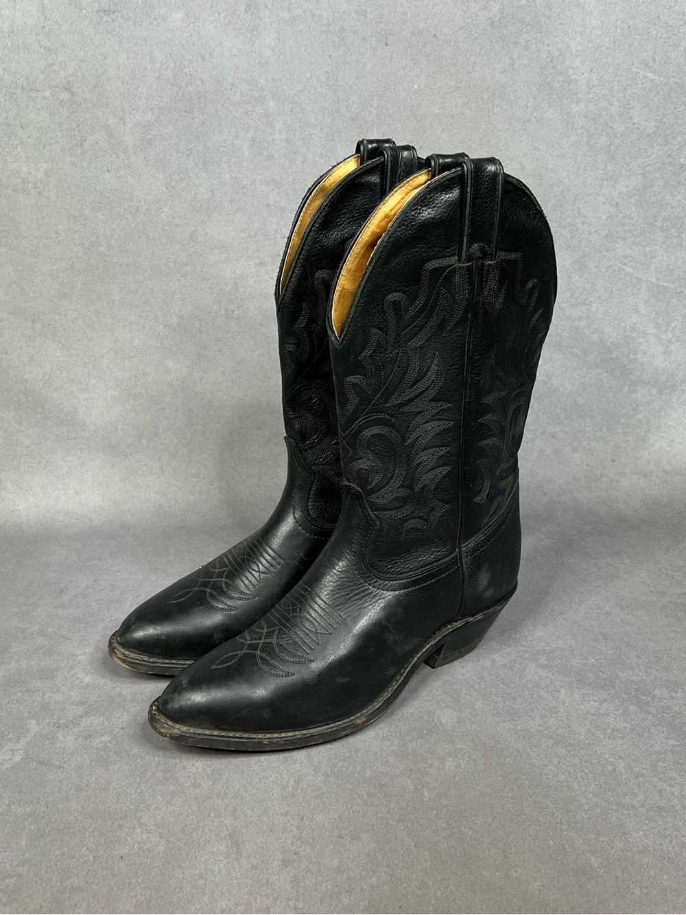 Vintage Men's Black Leather Western Cowboy Boots